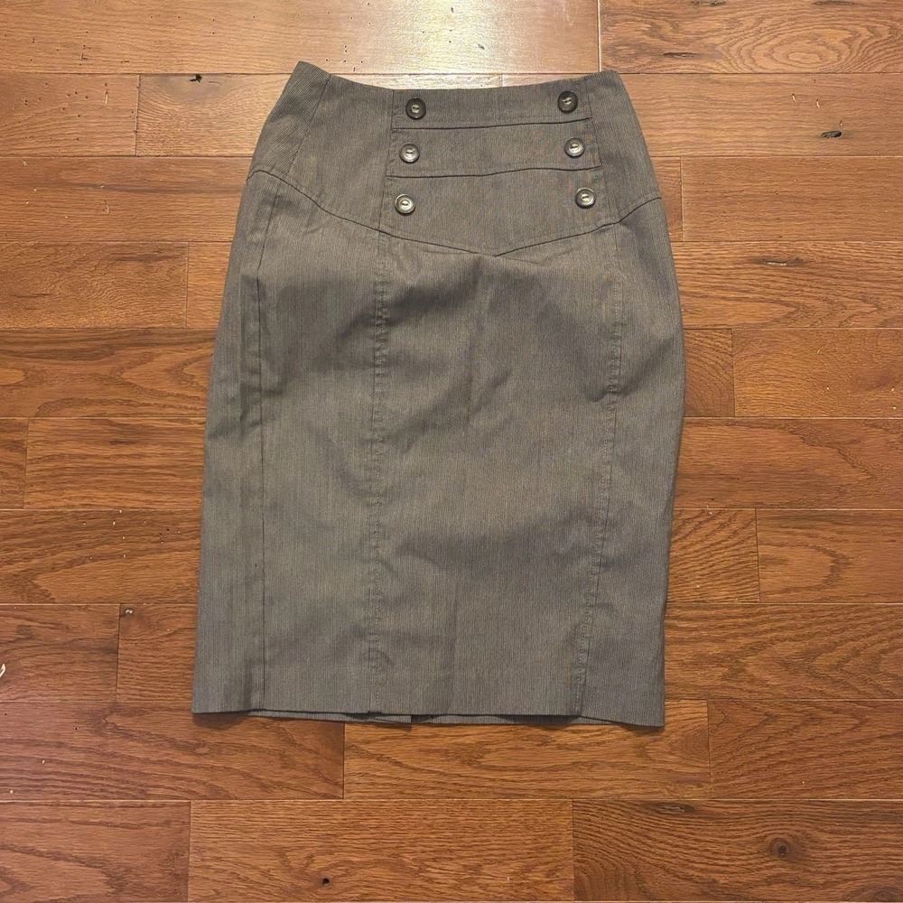 Gray Pencil Skirt Women's Size 0 Button‎ Front Design Knee Length Stretch Preppy